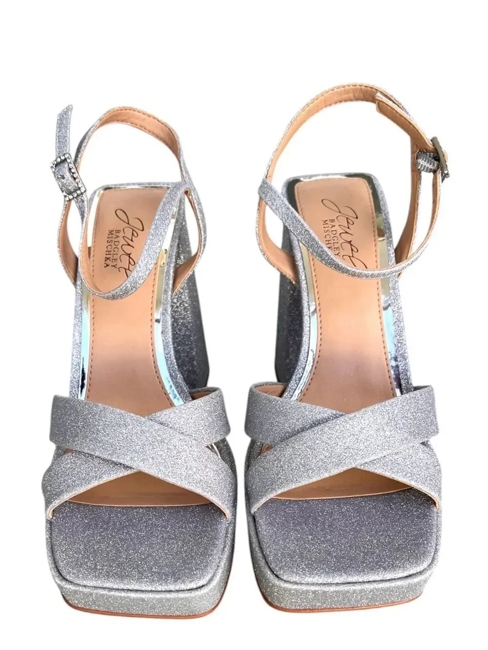 Jewel Badgley Mischka Rainbow Silver Glitter Platform Sandals Size 6